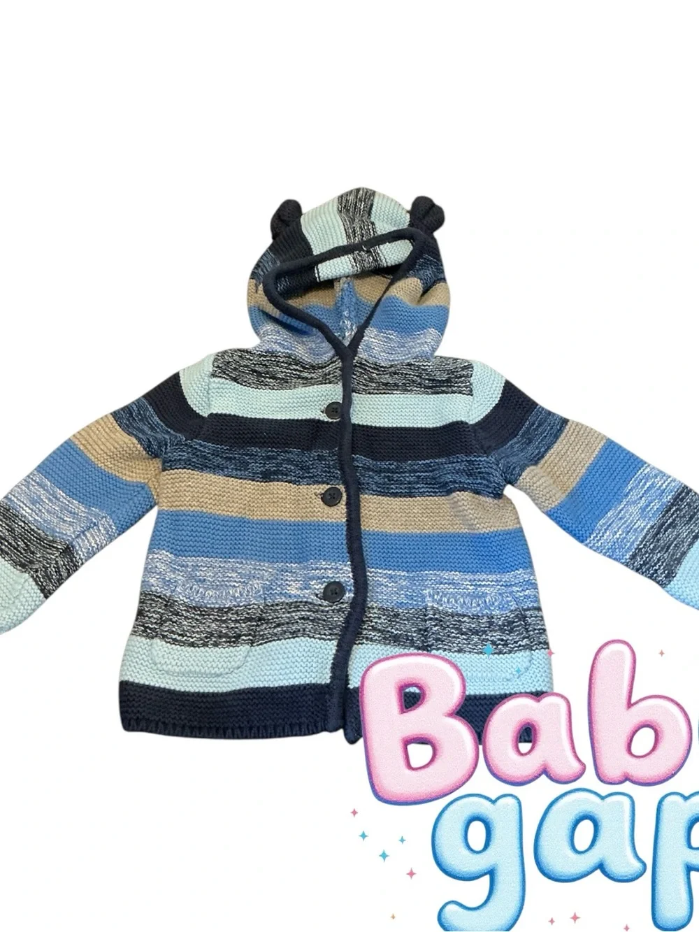 GAP Striped Hooded Knit Sweater Jacket in Blue, Navy, Tan, Mint